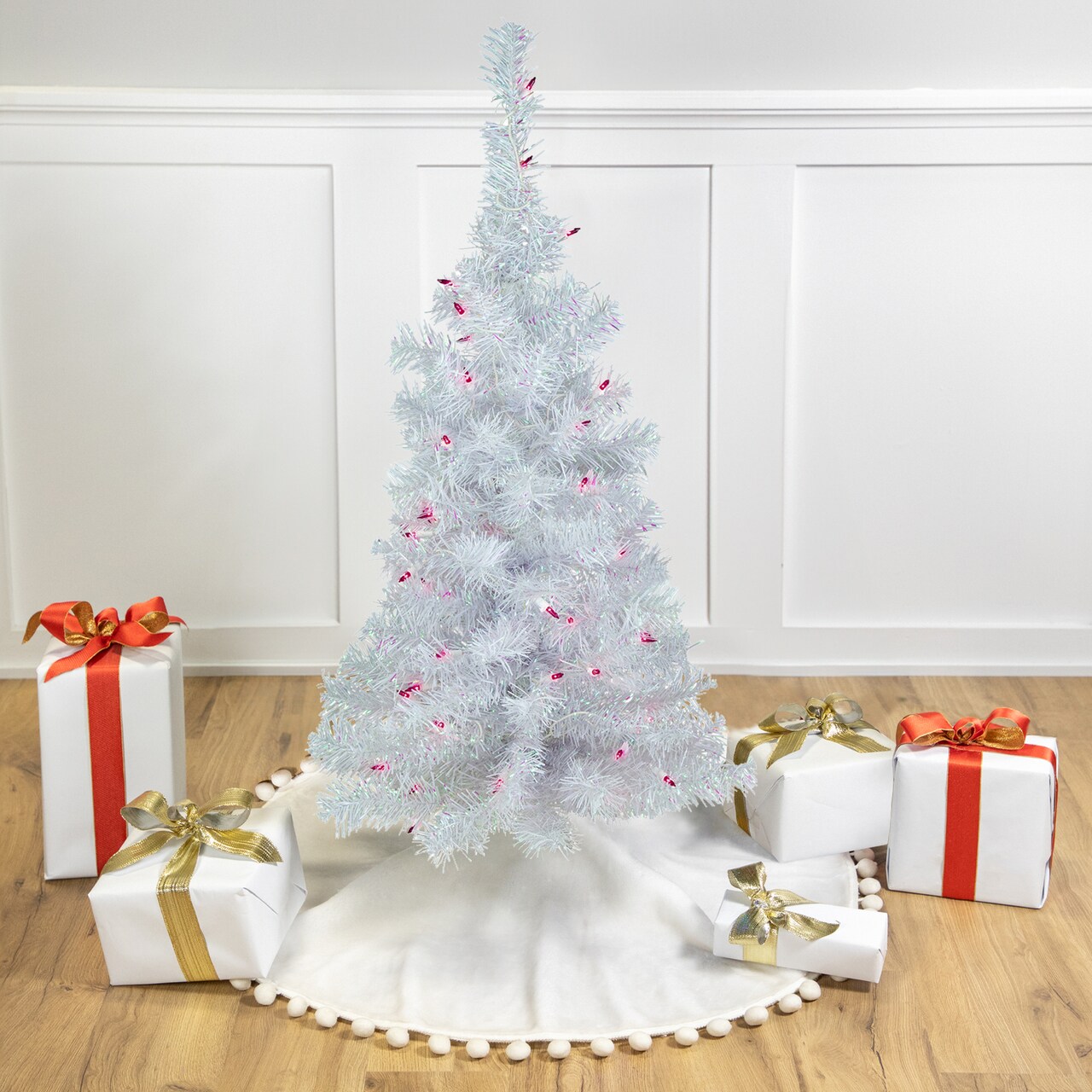 Northlight Pre-Lit Medium Rockport White Pine Artificial Christmas Tree - 3' - Purple Lights